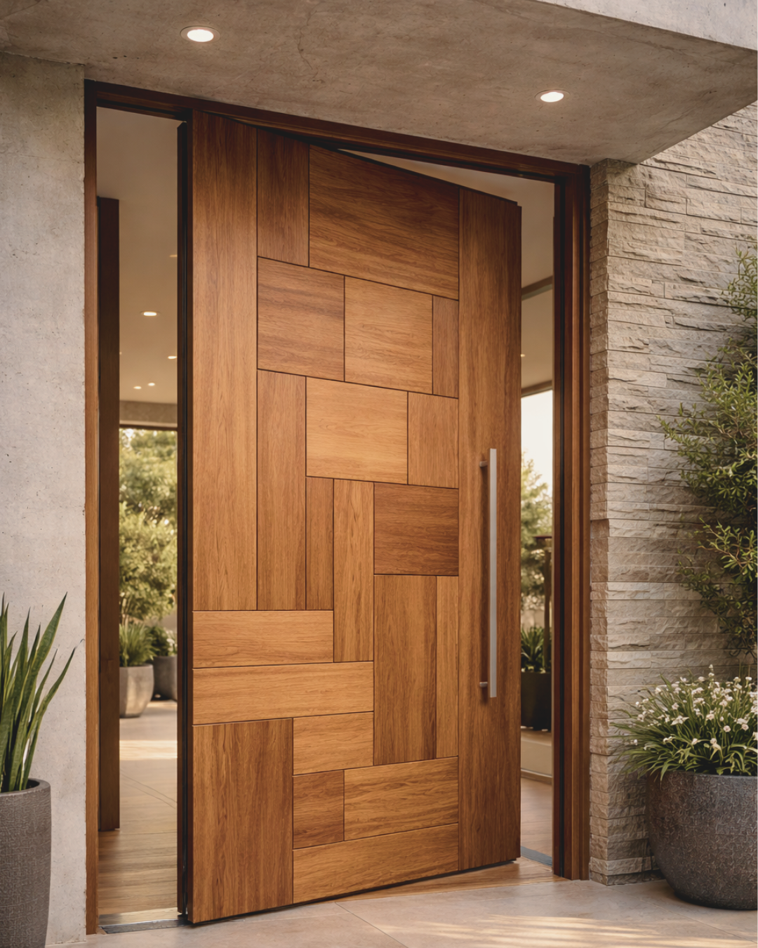 Porta pivotante de madeira maciça